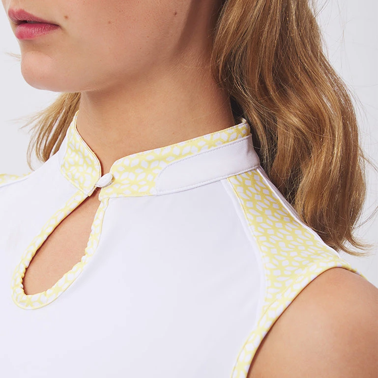 Green Lamb Elaine Keyhole Sleeveless Polo White/Sun - Image 3