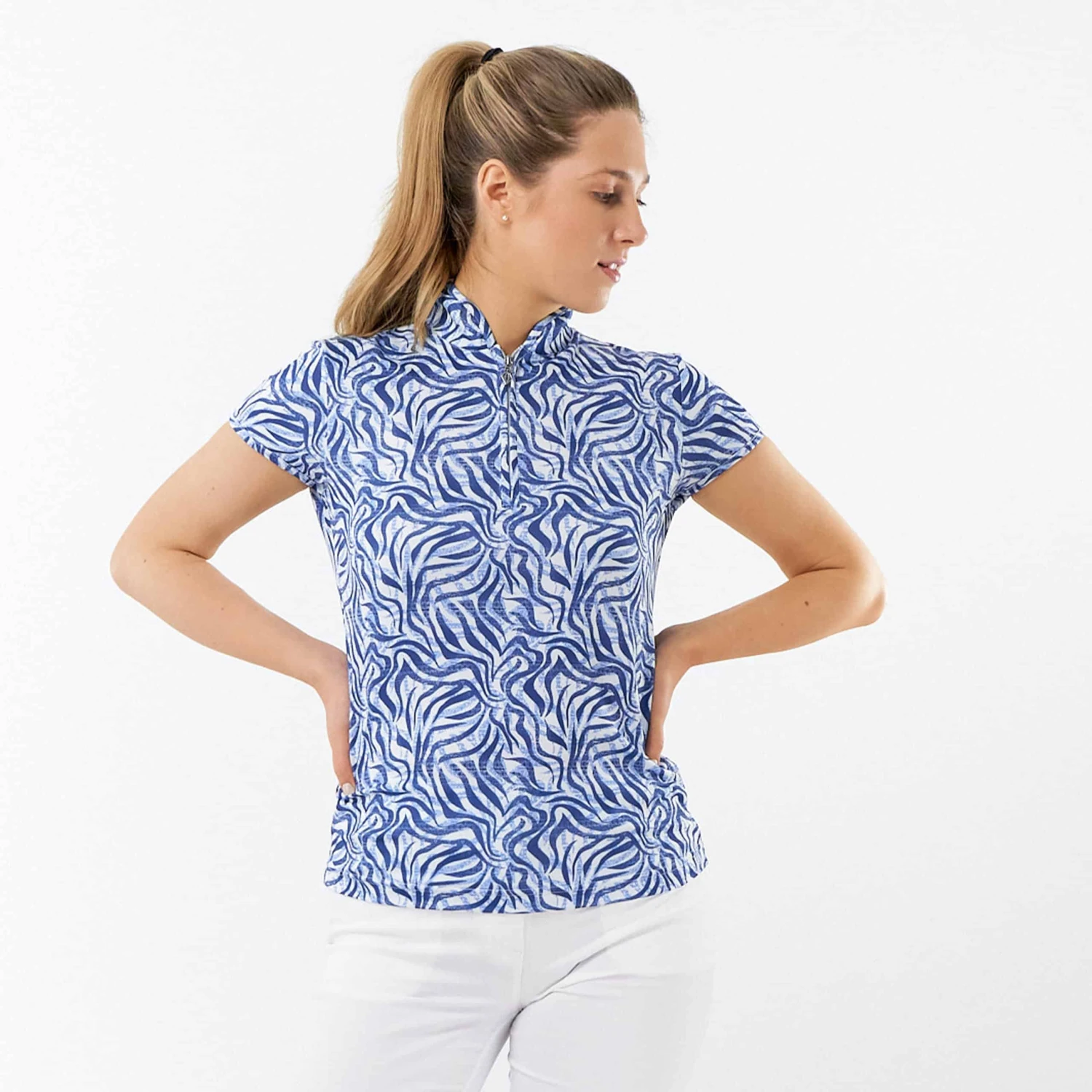 Pure Golf Rise Ladies Golf Polo Shirt Indigo Jungle - Image 4