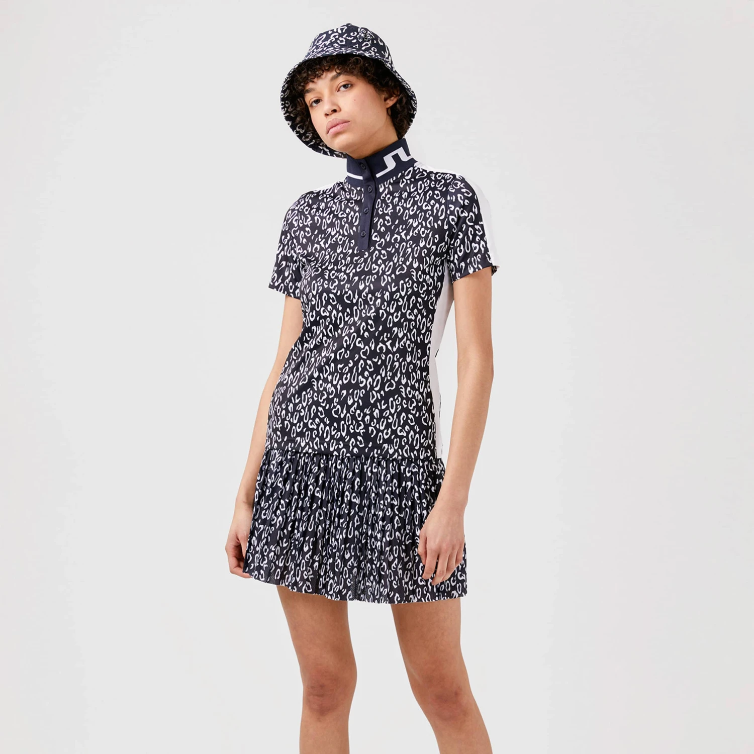 J.Lindeberg J Lindeberg Sarah Print Ladies Golf Polo Shirt Navy Animal Print - Image 5