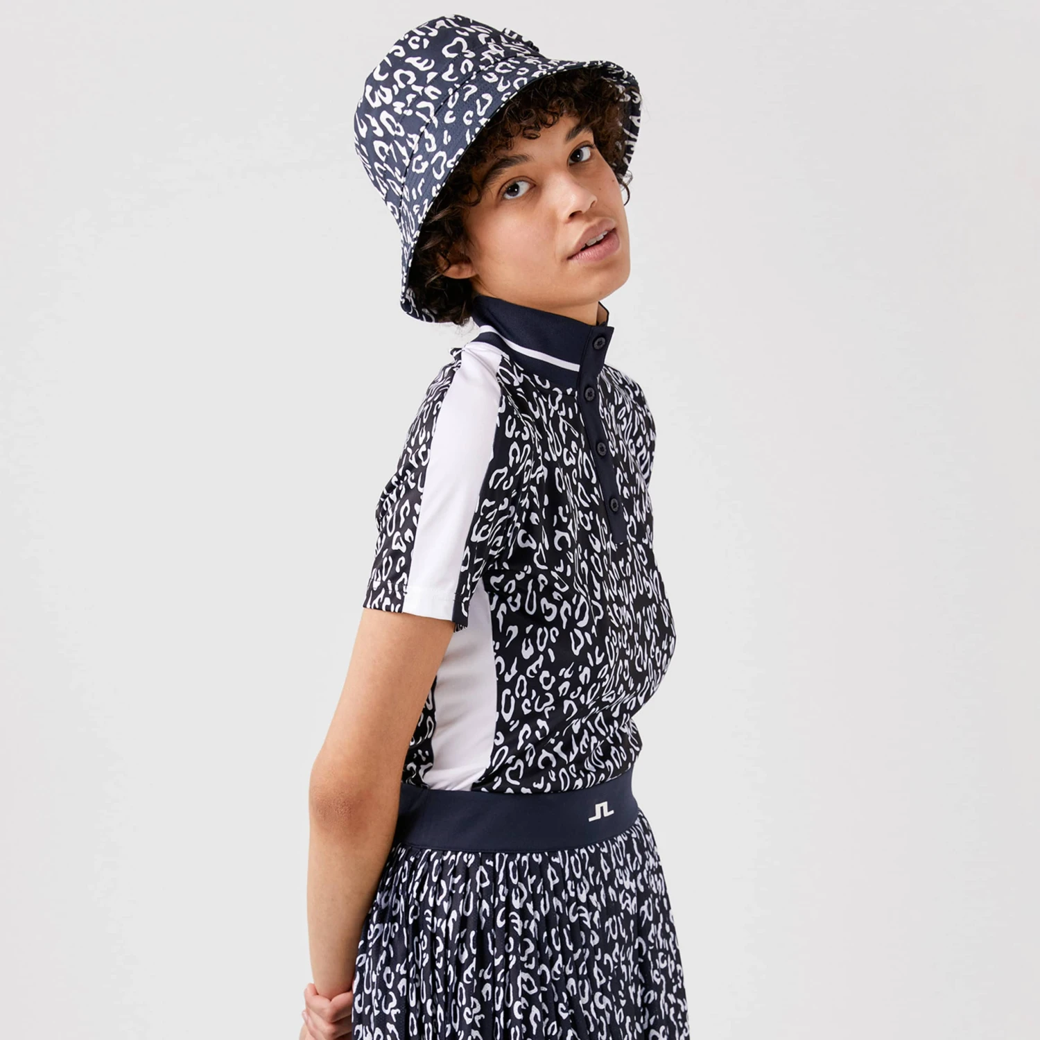 J.Lindeberg J Lindeberg Sarah Print Ladies Golf Polo Shirt Navy Animal Print - Image 7