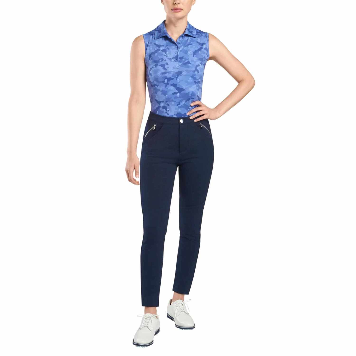 Ladies G/FORE Icon Camo Sleeveless Polo Danube - Image 2