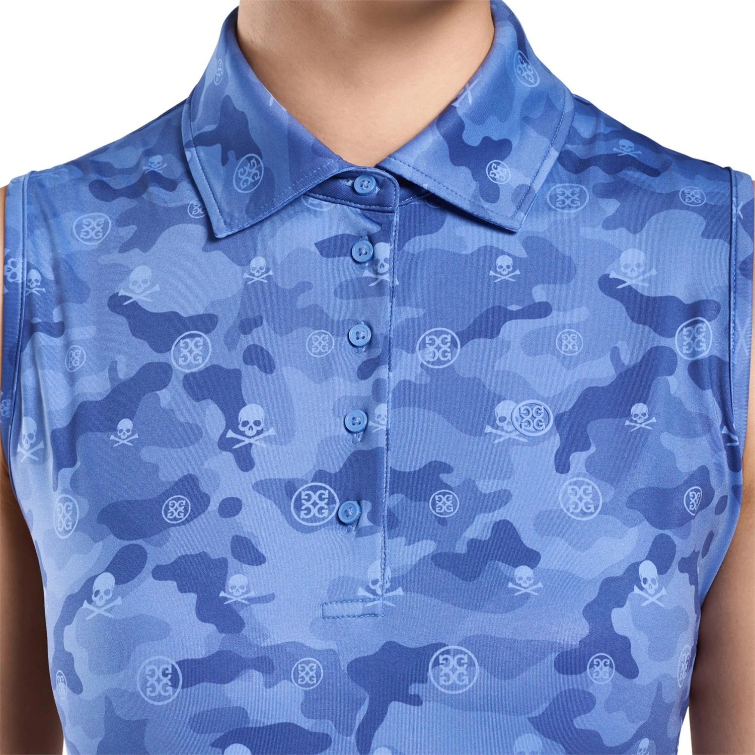 Ladies G/FORE Icon Camo Sleeveless Polo Danube - Image 4