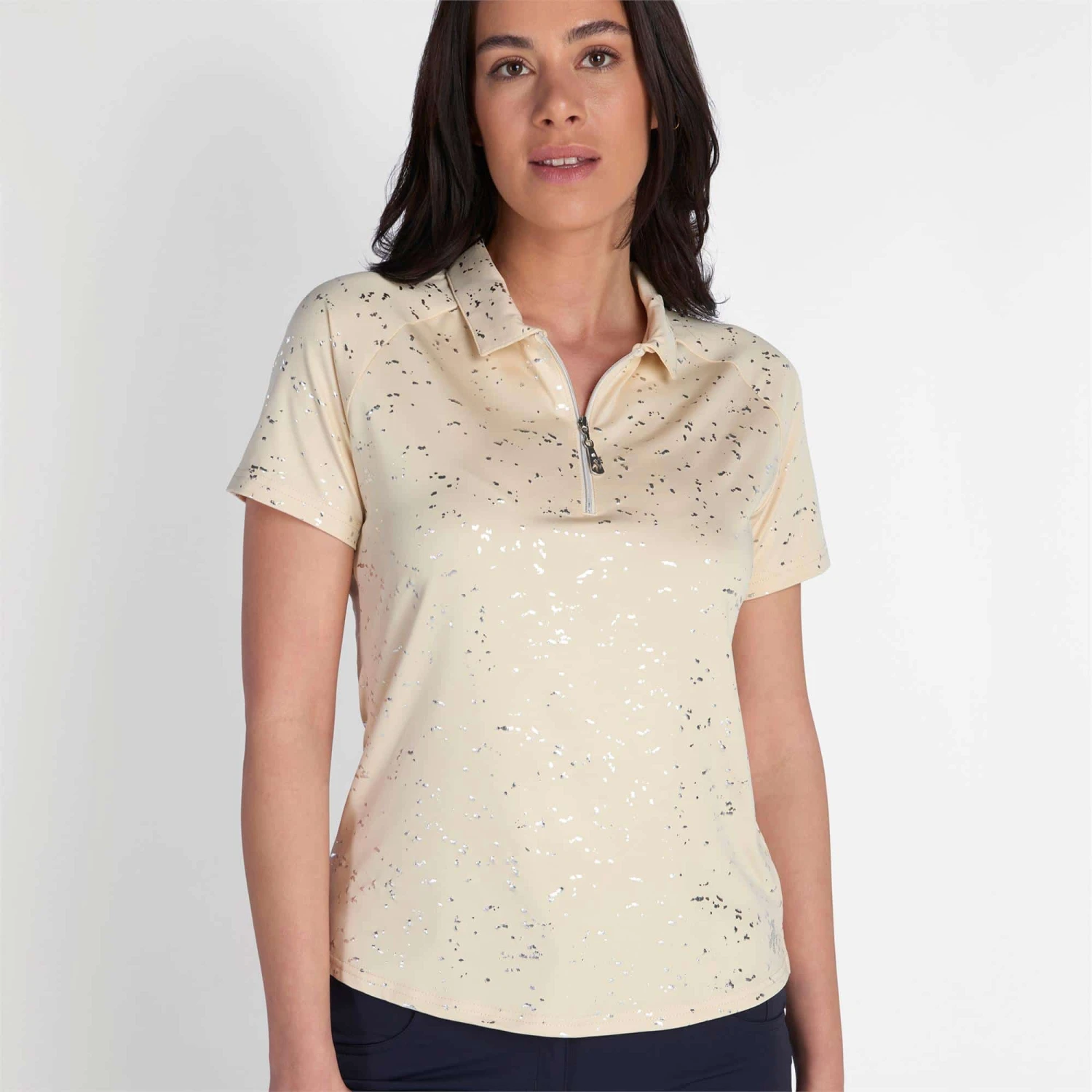 Green Lamb Katlynne Silver Foil Polo Shirt Stone - Image 3