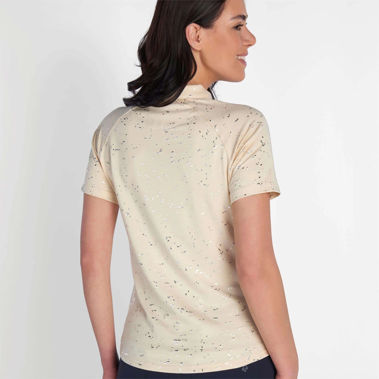 Green Lamb Katlynne Silver Foil Polo Shirt Stone - Image 5