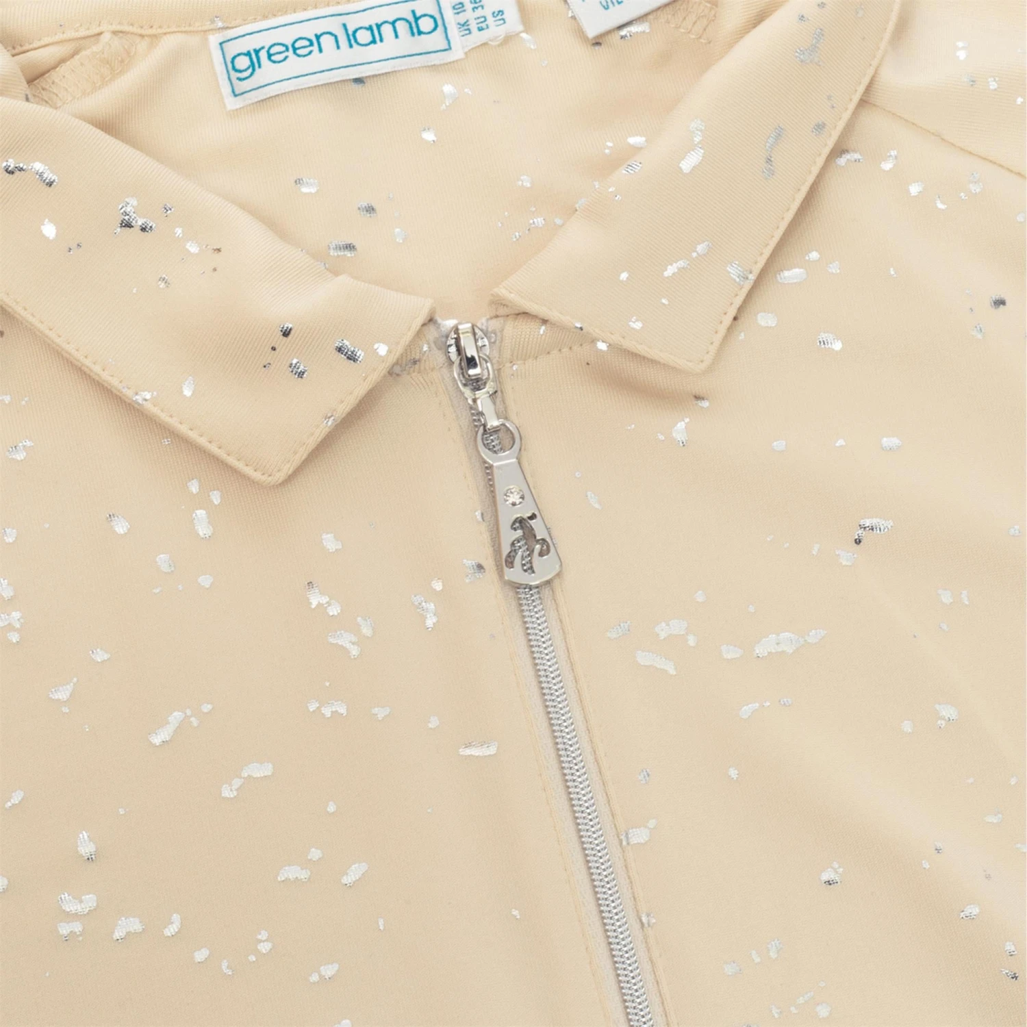 Green Lamb Katlynne Silver Foil Polo Shirt Stone - Image 6