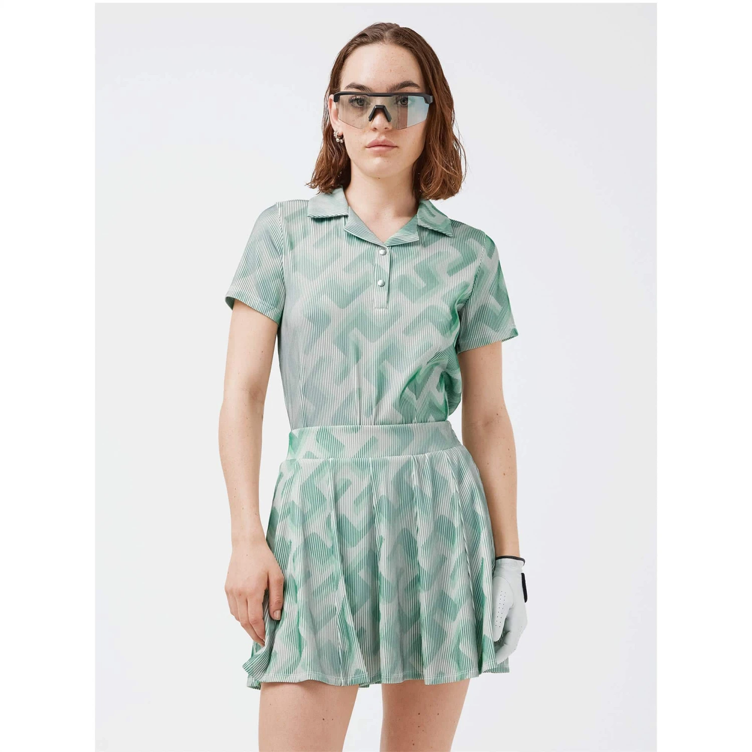 J.Lindeberg J Lindeberg Solange 3D Rib Ladies Golf Polo Shirt Green 3D Bridge - Image 2