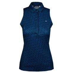 J.Lindeberg J Lindeberg Dena Print Ladies Sleeveless Golf Polo Nautical Blue Bridge