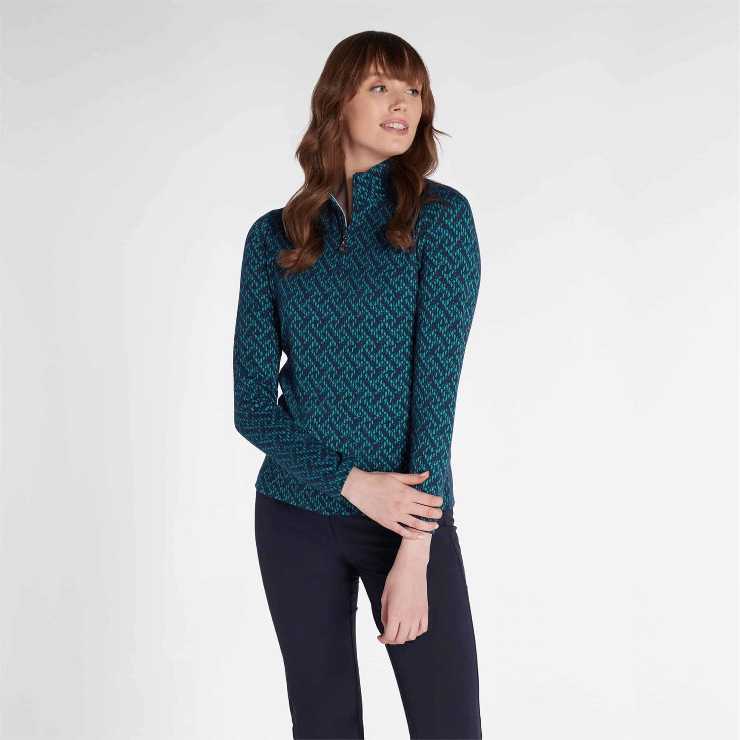 Green Lamb Kenza Jaquard Zip Neck Ladies Golf Top Navy - Image 3