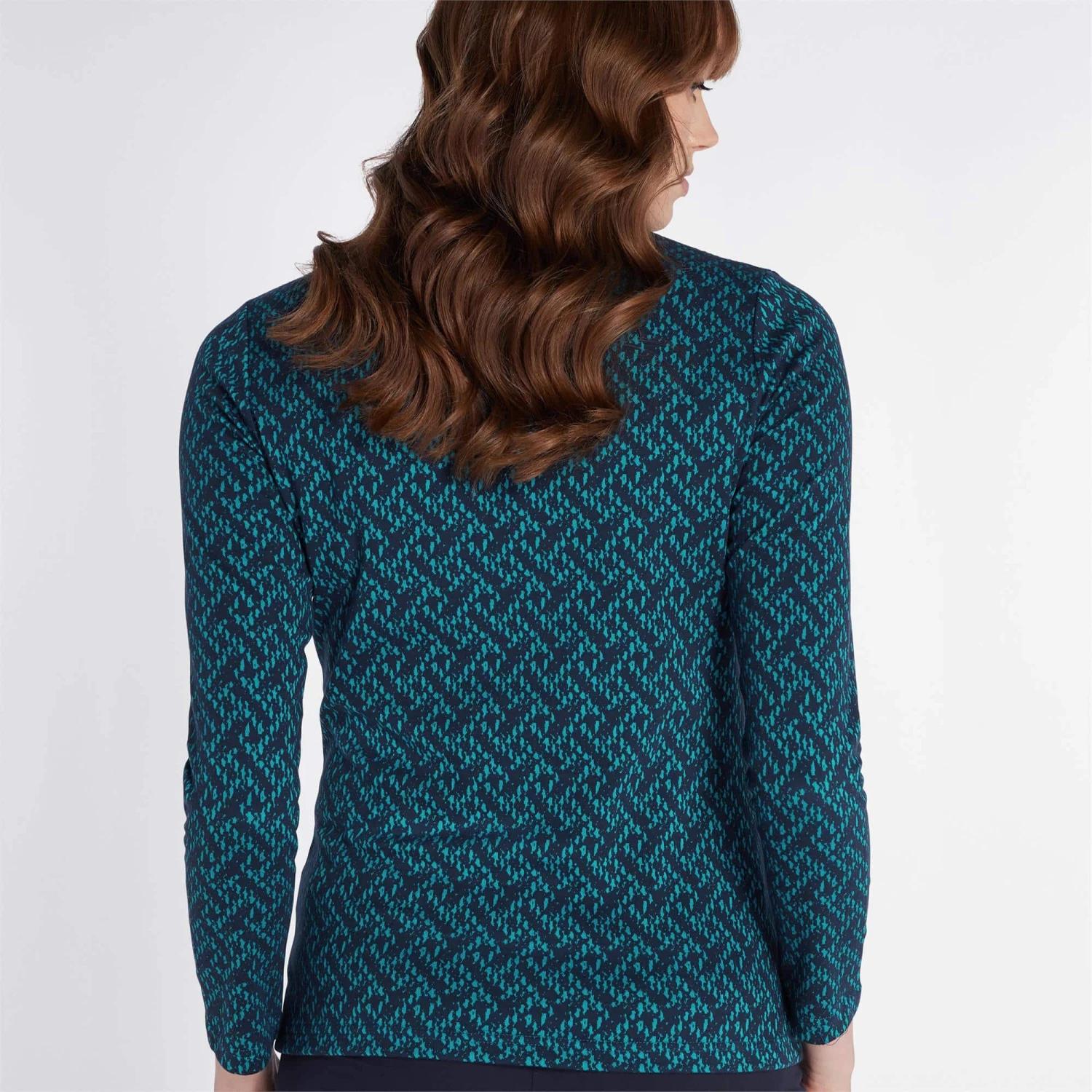 Green Lamb Kenza Jaquard Zip Neck Ladies Golf Top Navy - Image 5