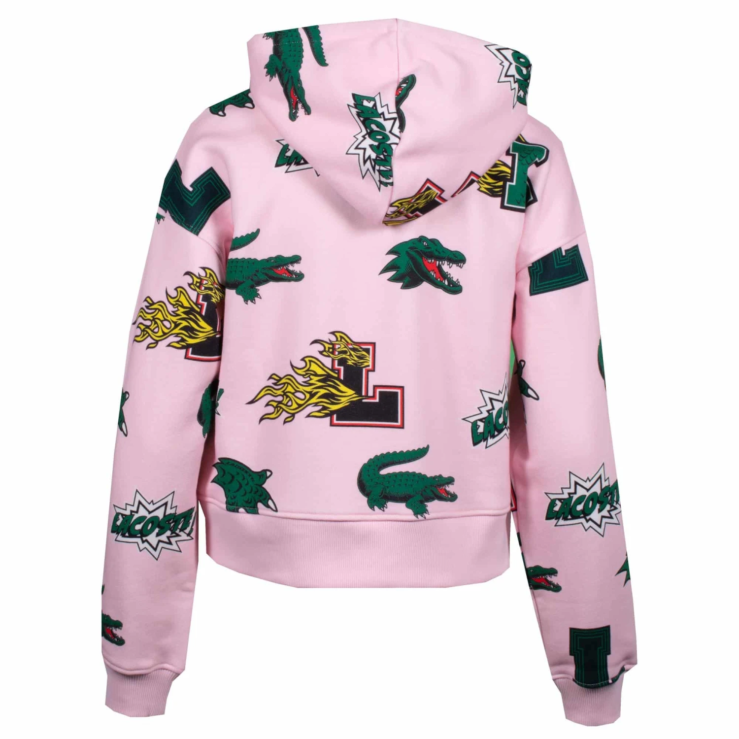 Ladies Lacoste Print Hoodie Flamingo - Image 3