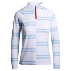 Ladies G/FORE Offset Stripe Quarter Zip Pullover Snow