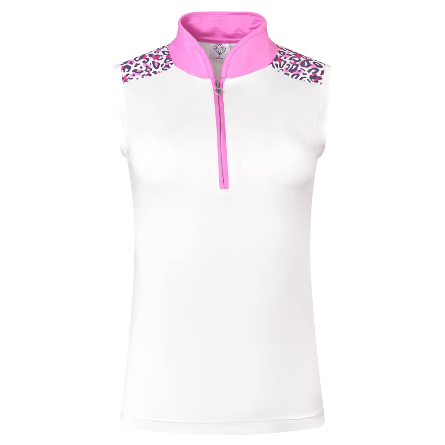 Pure Golf Chloe Ladies Sleeveless Golf Polo Shirt Leo Pop