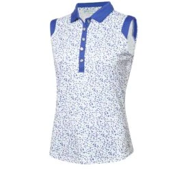 Green Lamb Marie Printed Ladies Sleeveless Polo Shirt Terrazzo Print
