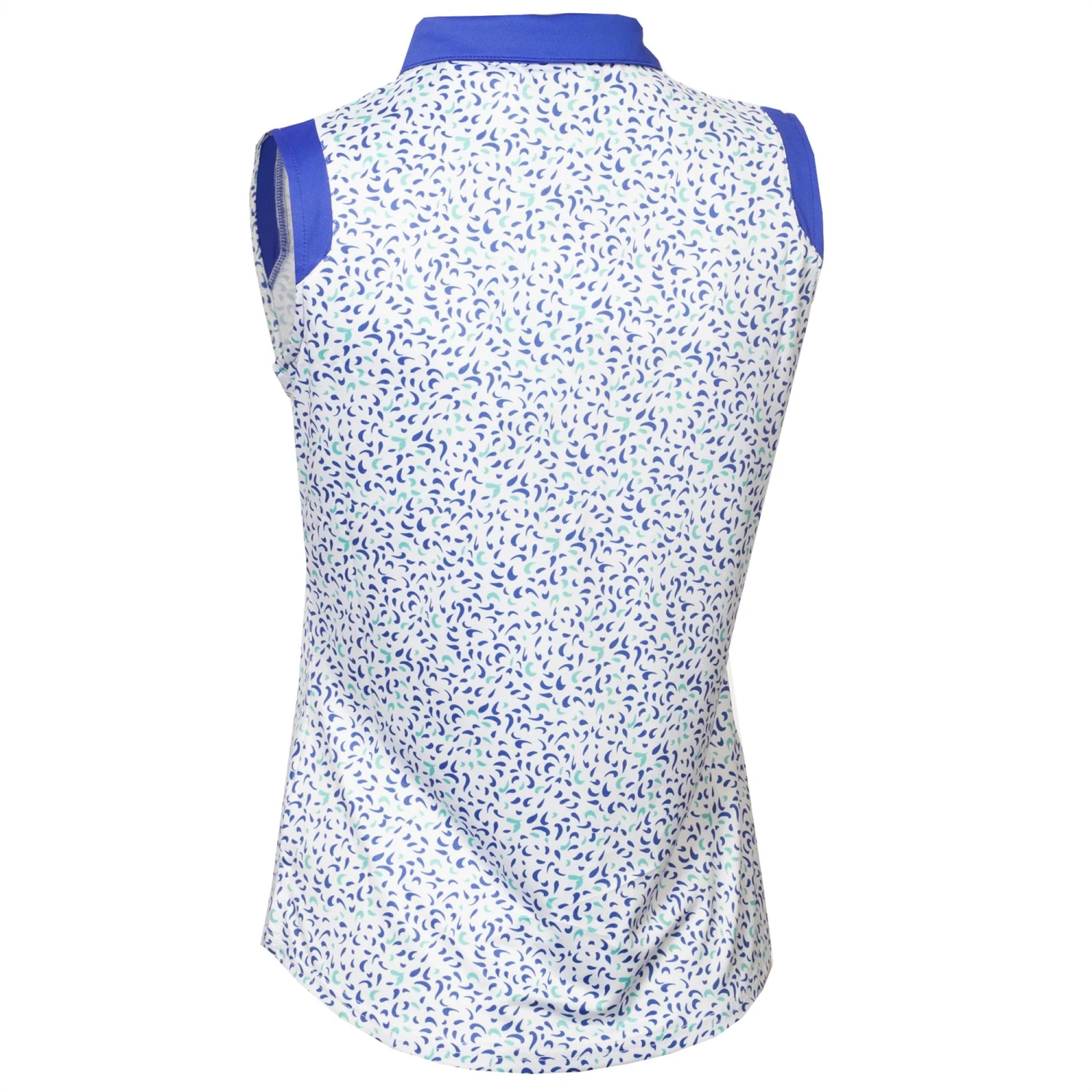 Green Lamb Marie Printed Ladies Sleeveless Polo Shirt Terrazzo Print - Image 2