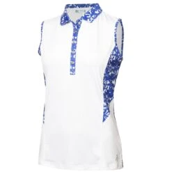 Green Lamb Mary Printed Panel Ladies Sleeveless Golf Polo Shirt White/Floral