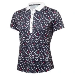 Green Lamb Melanie Printed Ladies Golf Polo Shirt Leaf Print