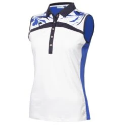 Green Lamb Mariah Placement Print Ladies Sleeveless Golf Polo Shirt Cornflower