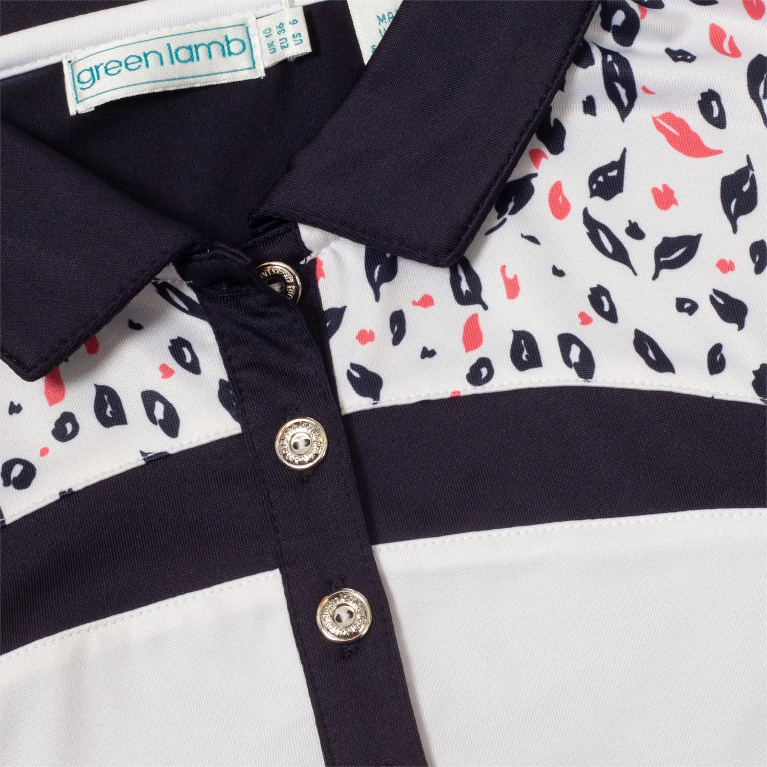 Green Lamb Mariah Placement Print Ladies Sleeveless Golf Polo Shirt Navy - Image 7