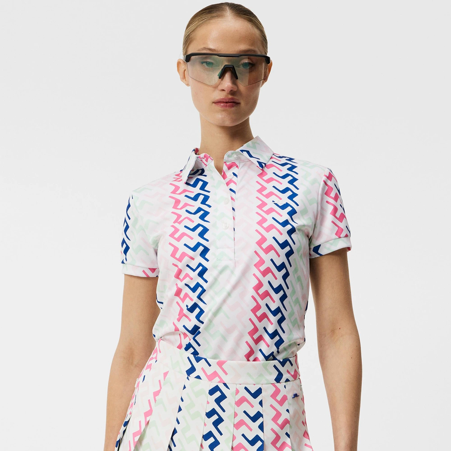 J.Lindeberg J Lindeberg Hailey Print Ladies Golf Polo Pink Painted Bridge - Image 3