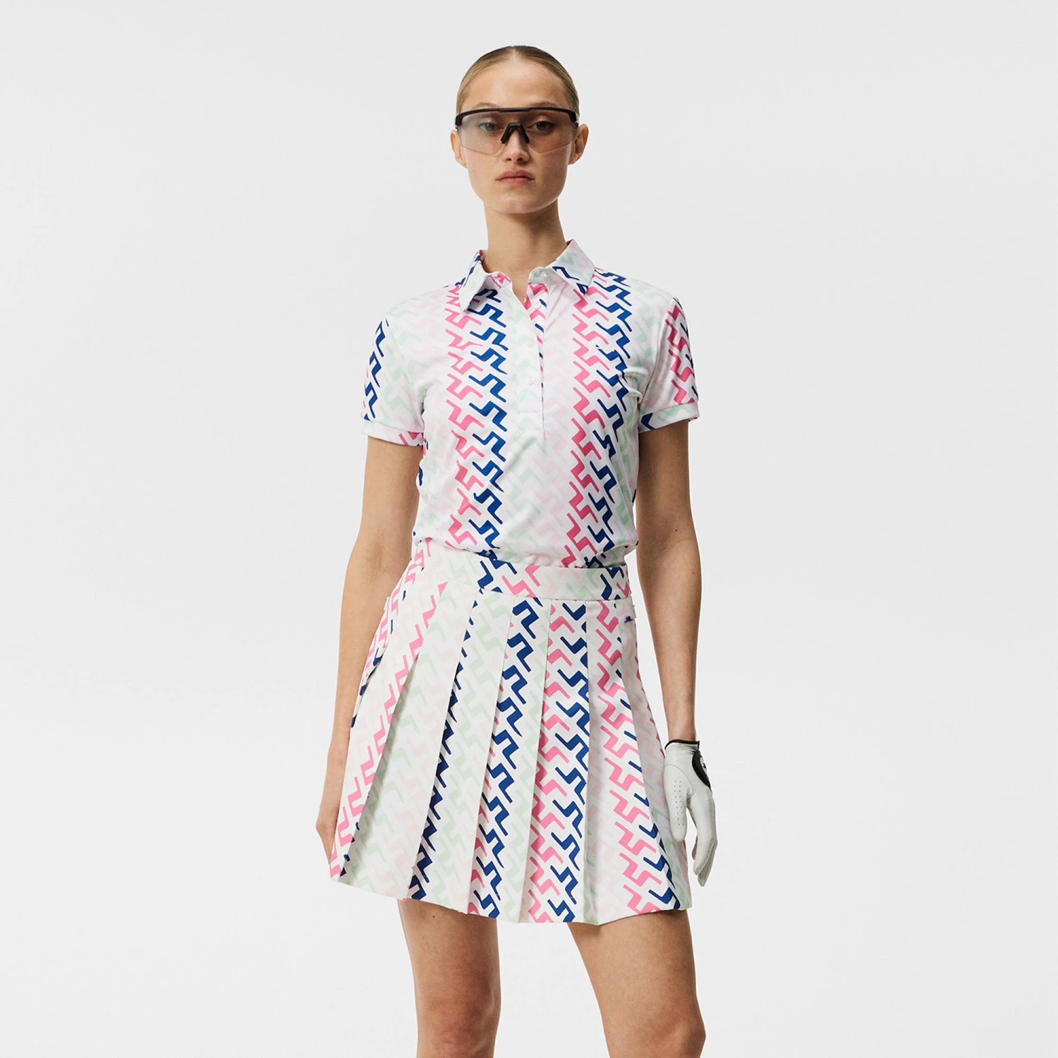 J.Lindeberg J Lindeberg Hailey Print Ladies Golf Polo Pink Painted Bridge - Image 4