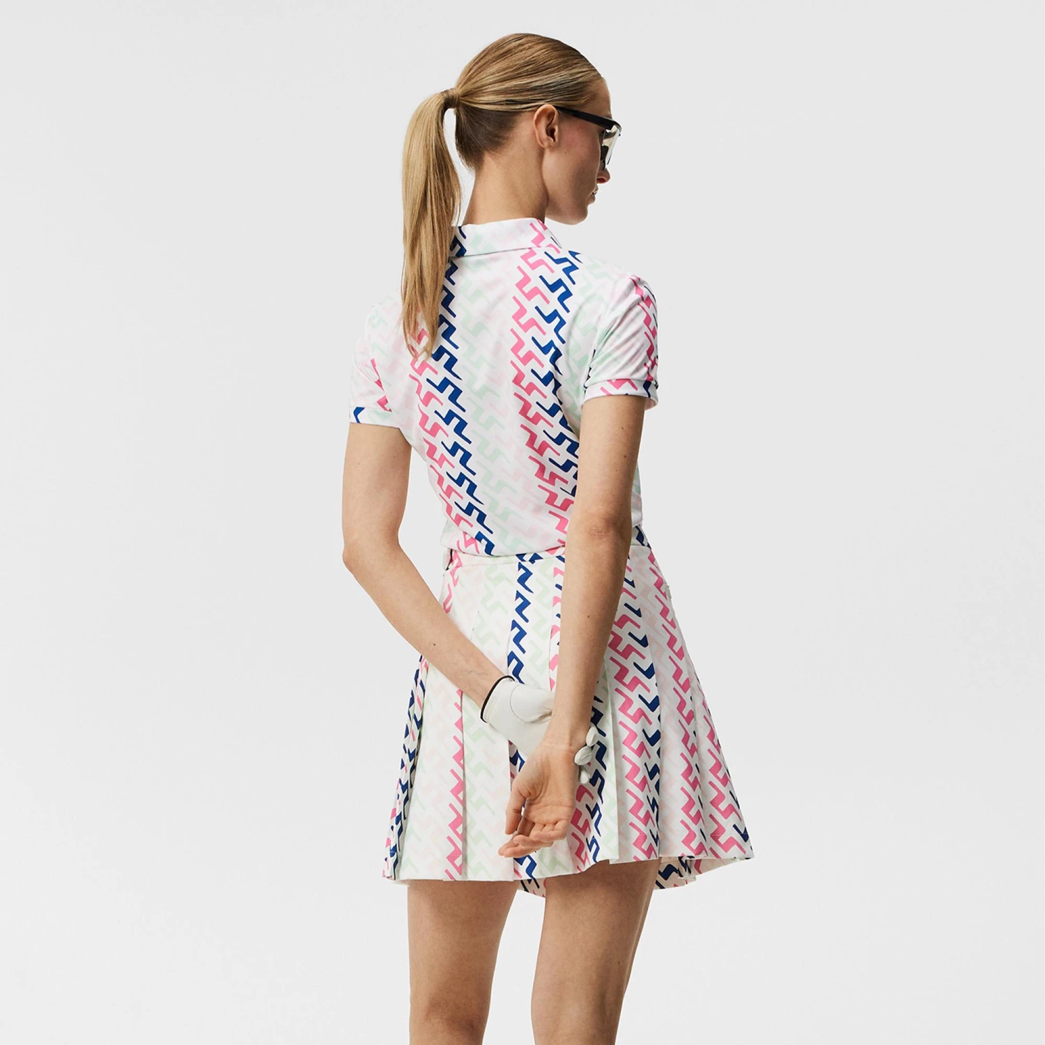 J.Lindeberg J Lindeberg Hailey Print Ladies Golf Polo Pink Painted Bridge - Image 5