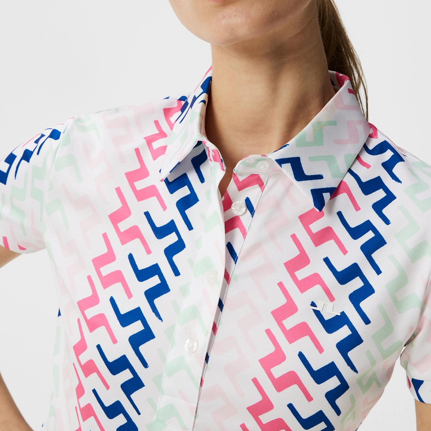 J.Lindeberg J Lindeberg Hailey Print Ladies Golf Polo Pink Painted Bridge - Image 6
