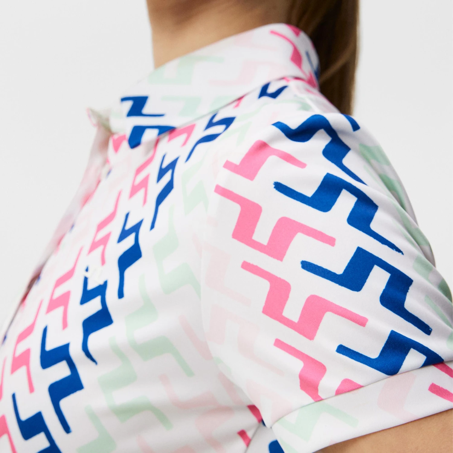 J.Lindeberg J Lindeberg Hailey Print Ladies Golf Polo Pink Painted Bridge - Image 7