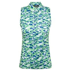 J.Lindeberg J Lindeberg Dena Print Ladies Sleeveless Golf Polo Shirt Caldera Jade Cream