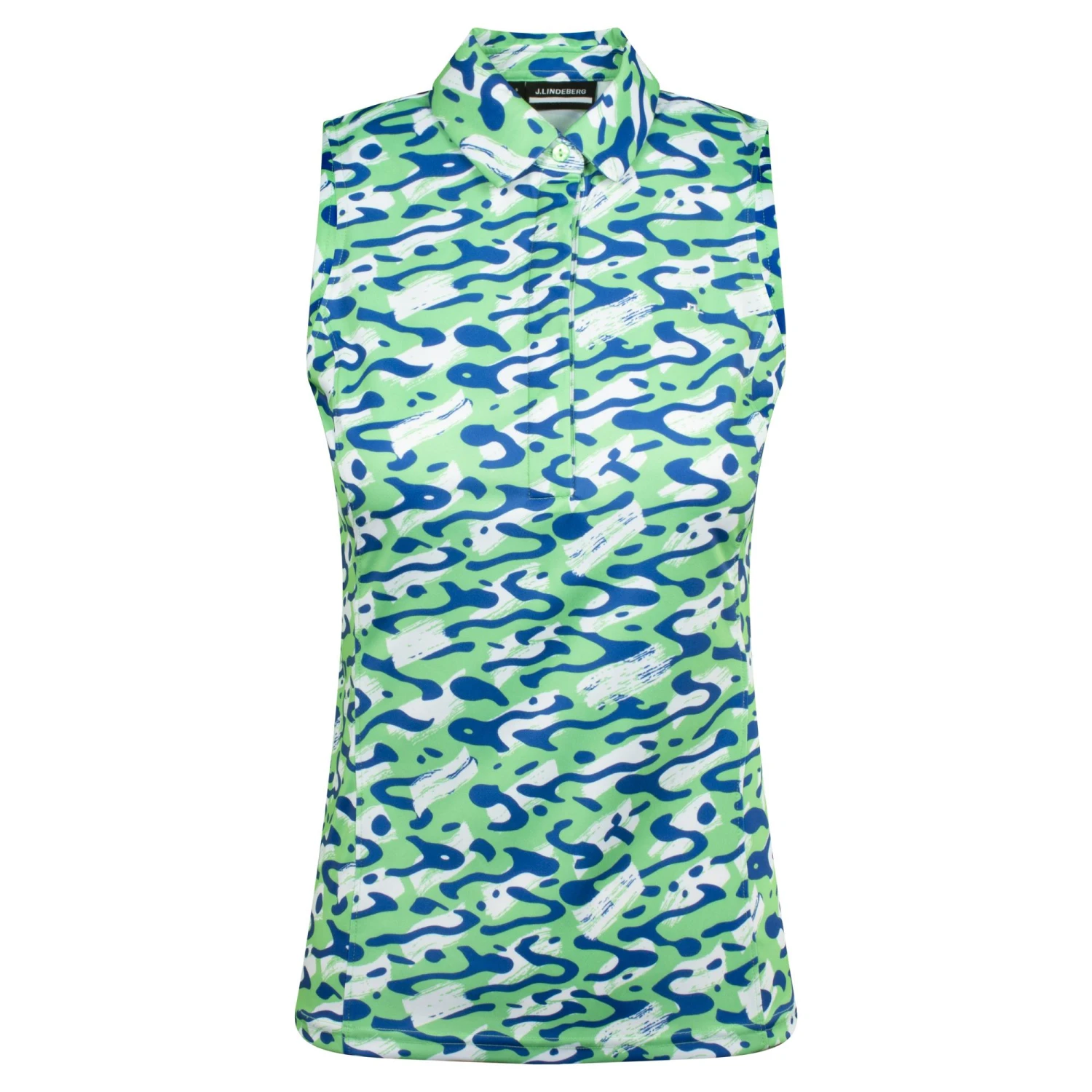 J.Lindeberg J Lindeberg Dena Print Ladies Sleeveless Golf Polo Shirt Caldera Jade Cream