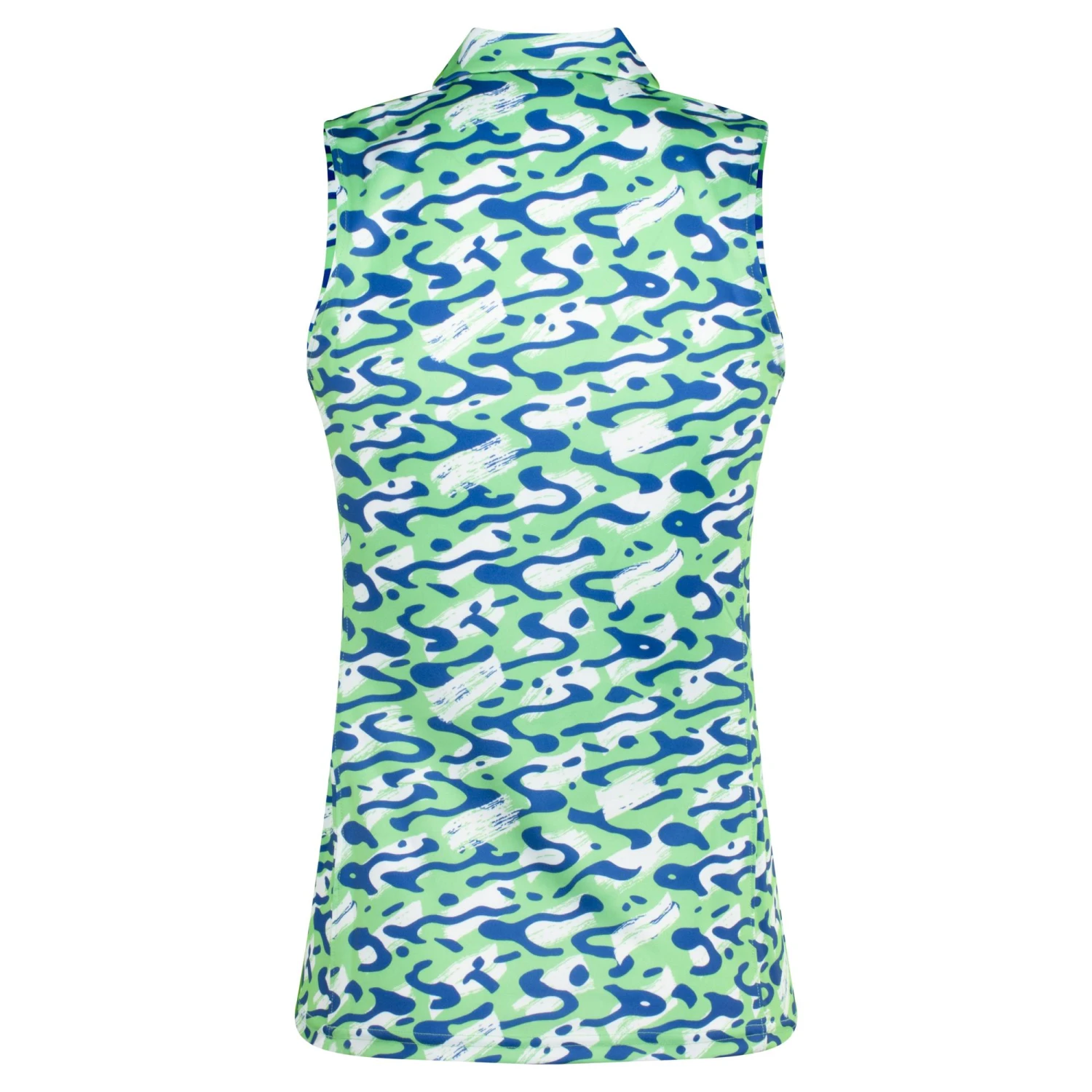 J.Lindeberg J Lindeberg Dena Print Ladies Sleeveless Golf Polo Shirt Caldera Jade Cream - Image 2