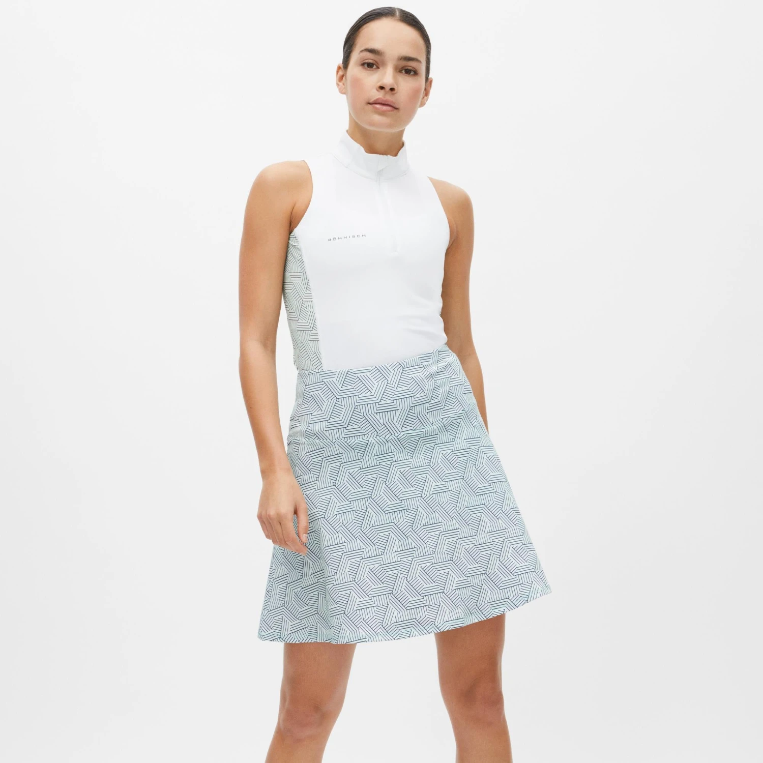Rohnisch Bonnie Printed Ladies Sleeveless Golf Polo Shirt Hexagon Mint - Image 7
