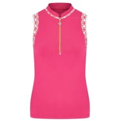 Swing Out Sister Alice Ladies Sleeveless Golf Polo Shirt Lush Pink/Madarin