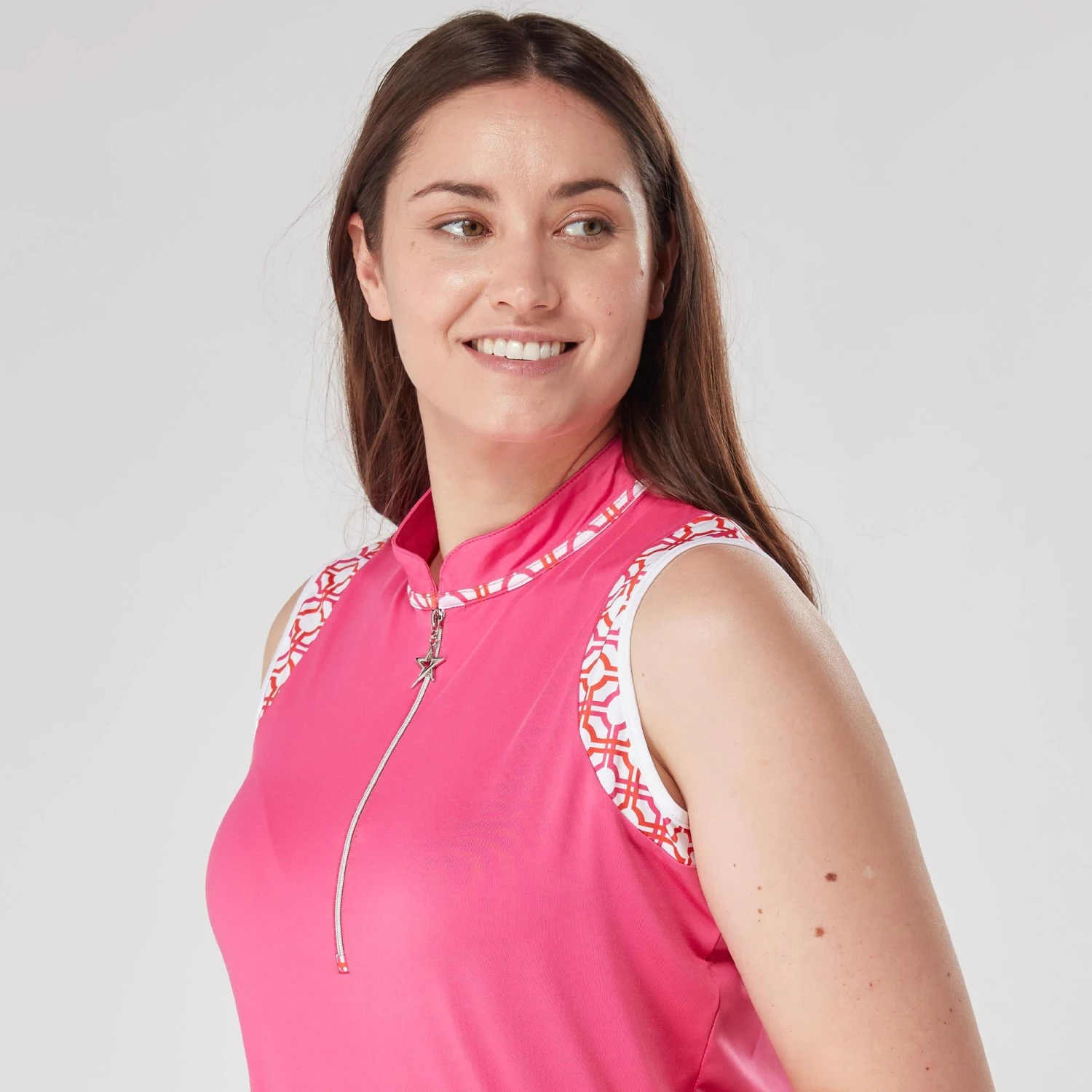 Swing Out Sister Alice Ladies Sleeveless Golf Polo Shirt Lush Pink/Madarin - Image 6
