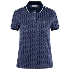 Ladies Lacoste Monogram Jacquard Polo Shirt Navy/White
