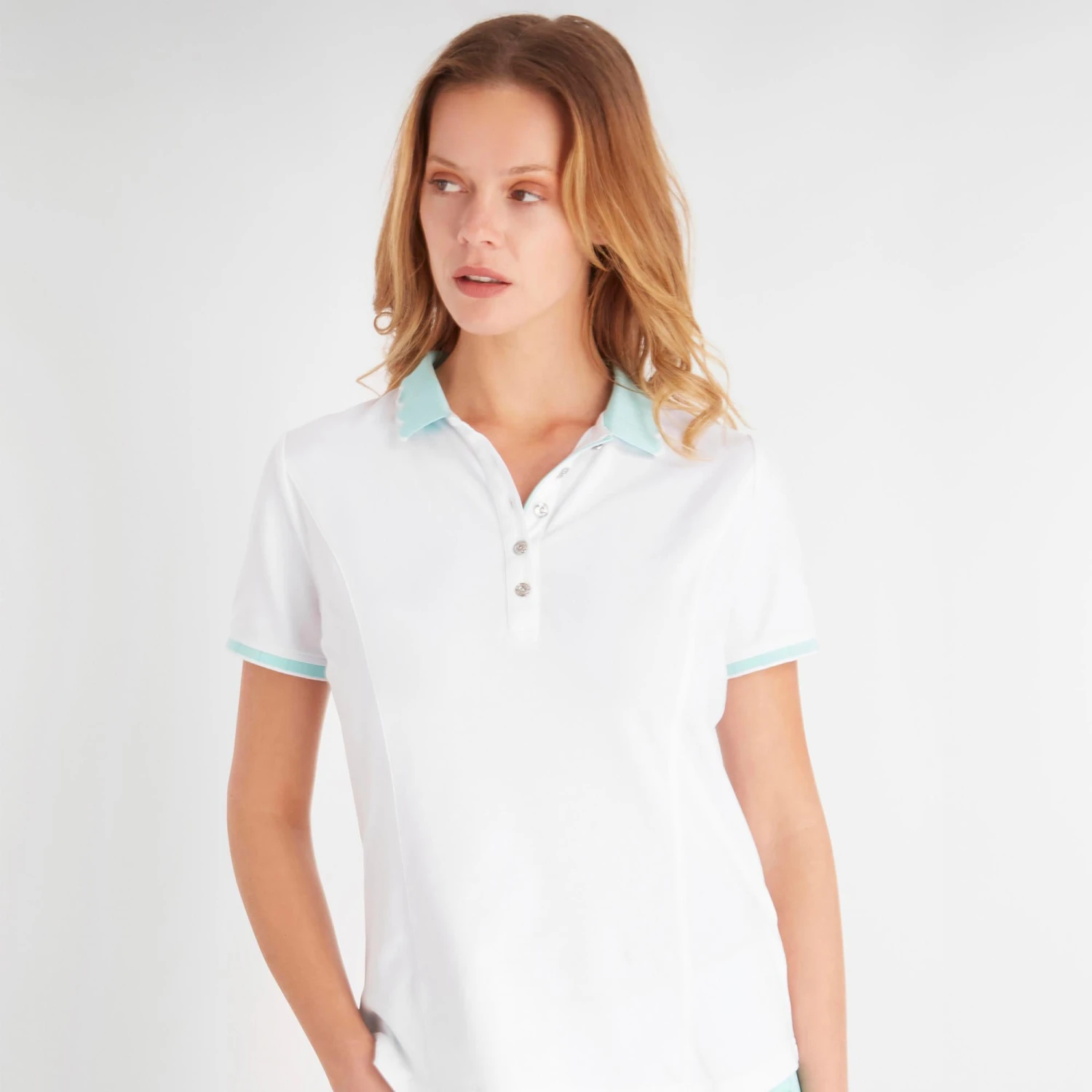 Green Lamb Nadeen Club Ladies Golf Polo White/Aqua - Image 5