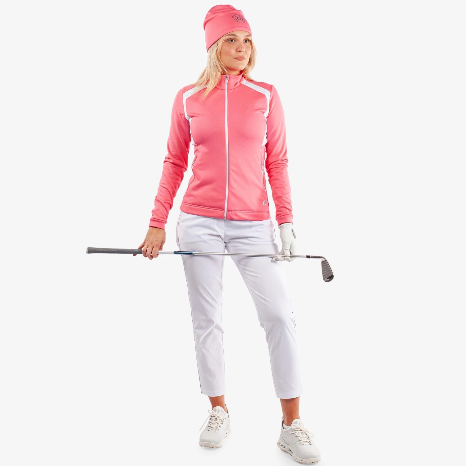 Galvin Green Destiny Insula Ladies Golf Mid Layer Camelia Rose/White - Image 3