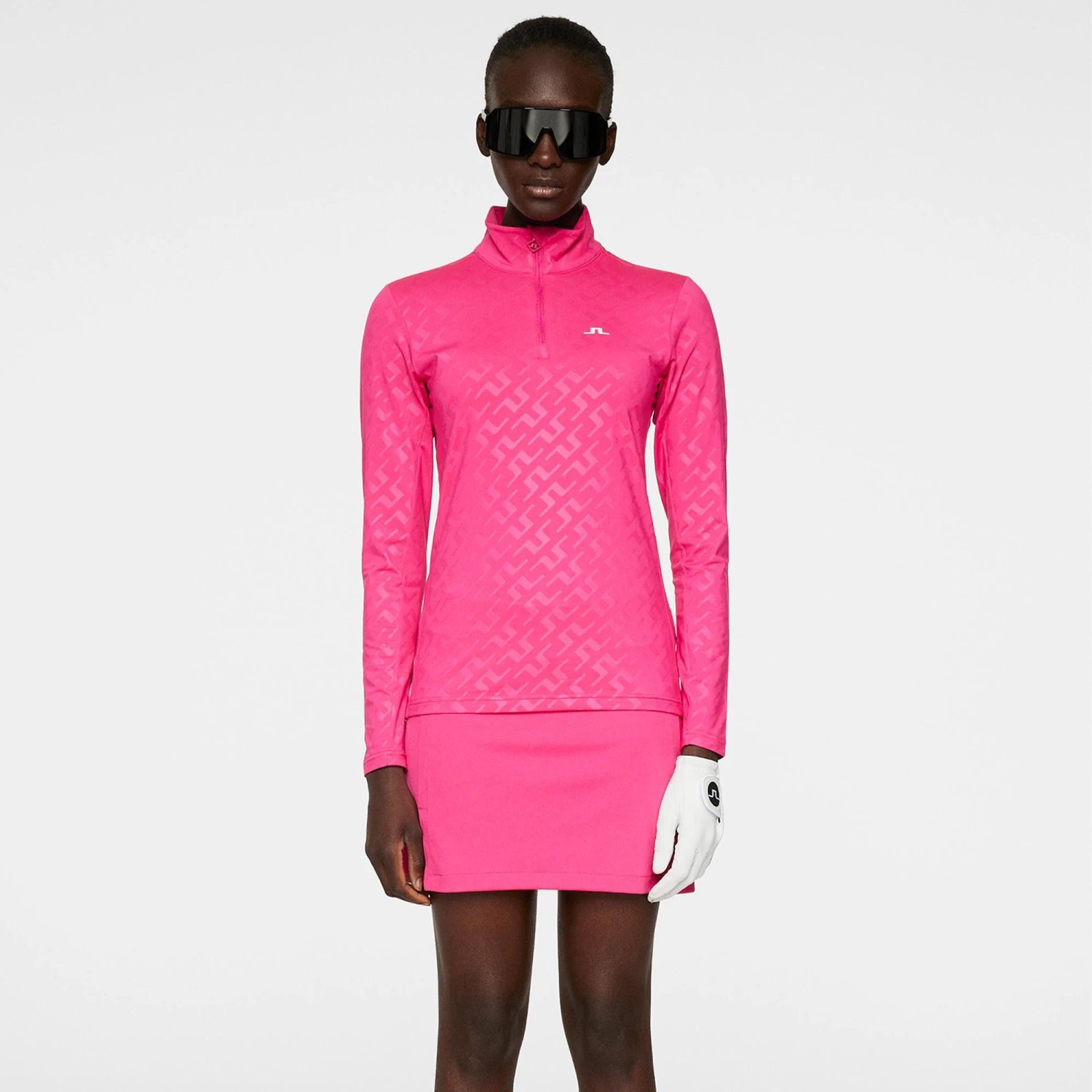 J.Lindeberg J Lindeberg Lauryn Deboss Ladies Golf Mid Layer Bias Bridge Pink - Image 3