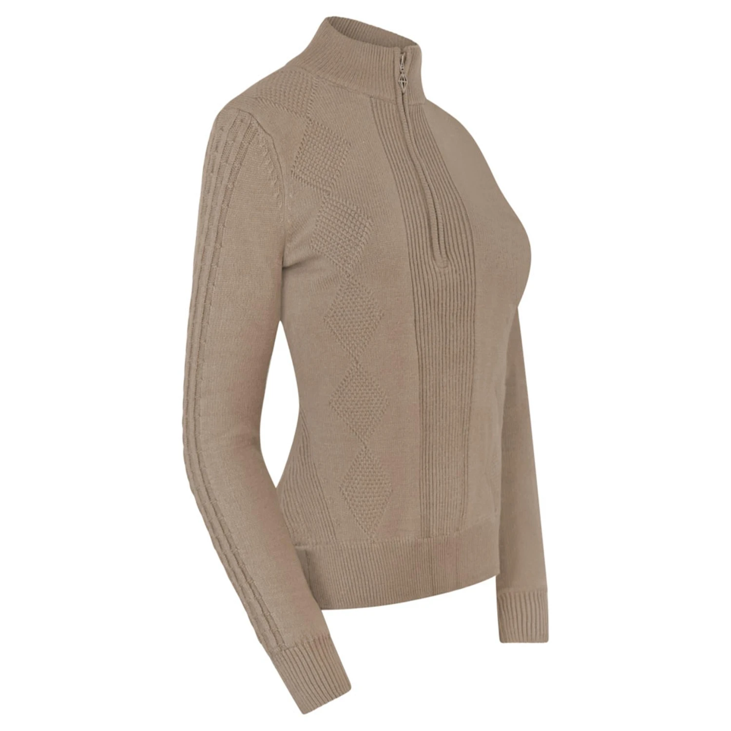 Pure Golf Sorrell Cable Knit Lined Ladies Golf Jumper Cappuccino - Image 3