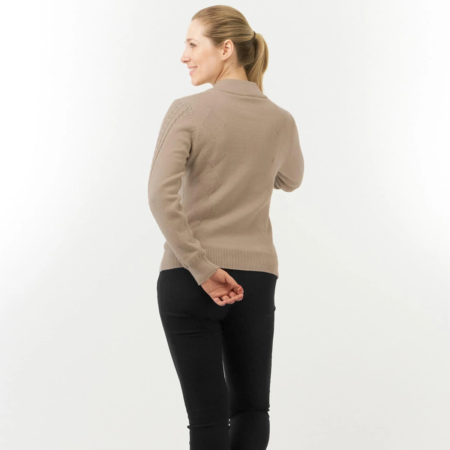 Pure Golf Sorrell Cable Knit Lined Ladies Golf Jumper Cappuccino - Image 6