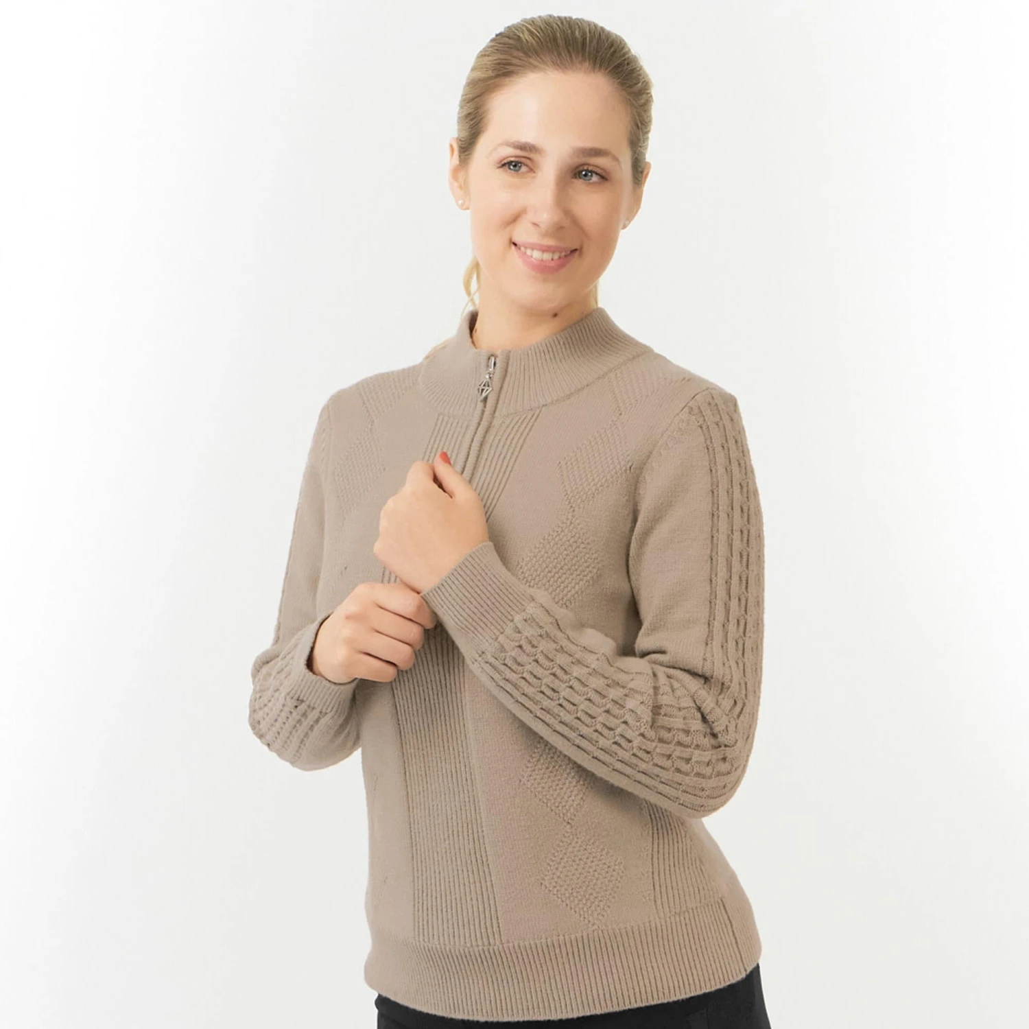 Pure Golf Sorrell Cable Knit Lined Ladies Golf Jumper Cappuccino - Image 8