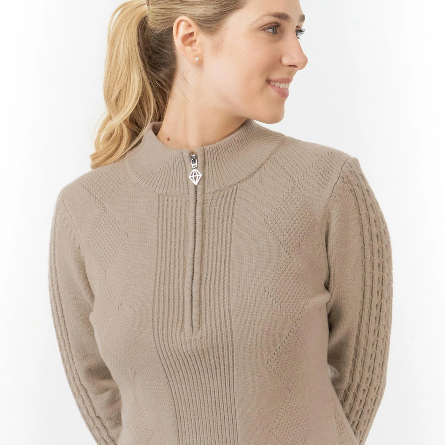 Pure Golf Sorrell Cable Knit Lined Ladies Golf Jumper Cappuccino - Image 9