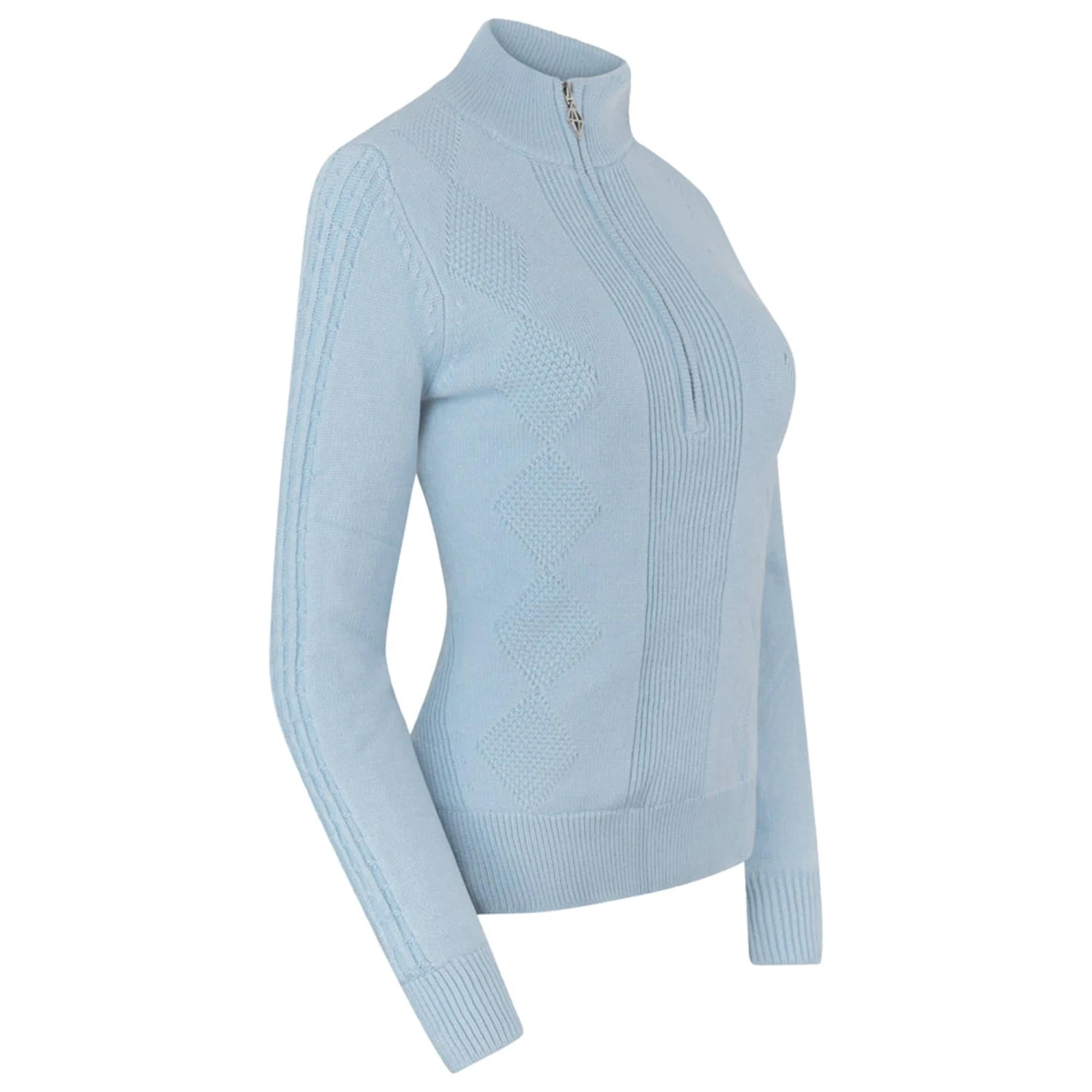 Pure Golf Sorrell Cable Knit Lined Ladies Golf Jumper Powder Blue - Image 3