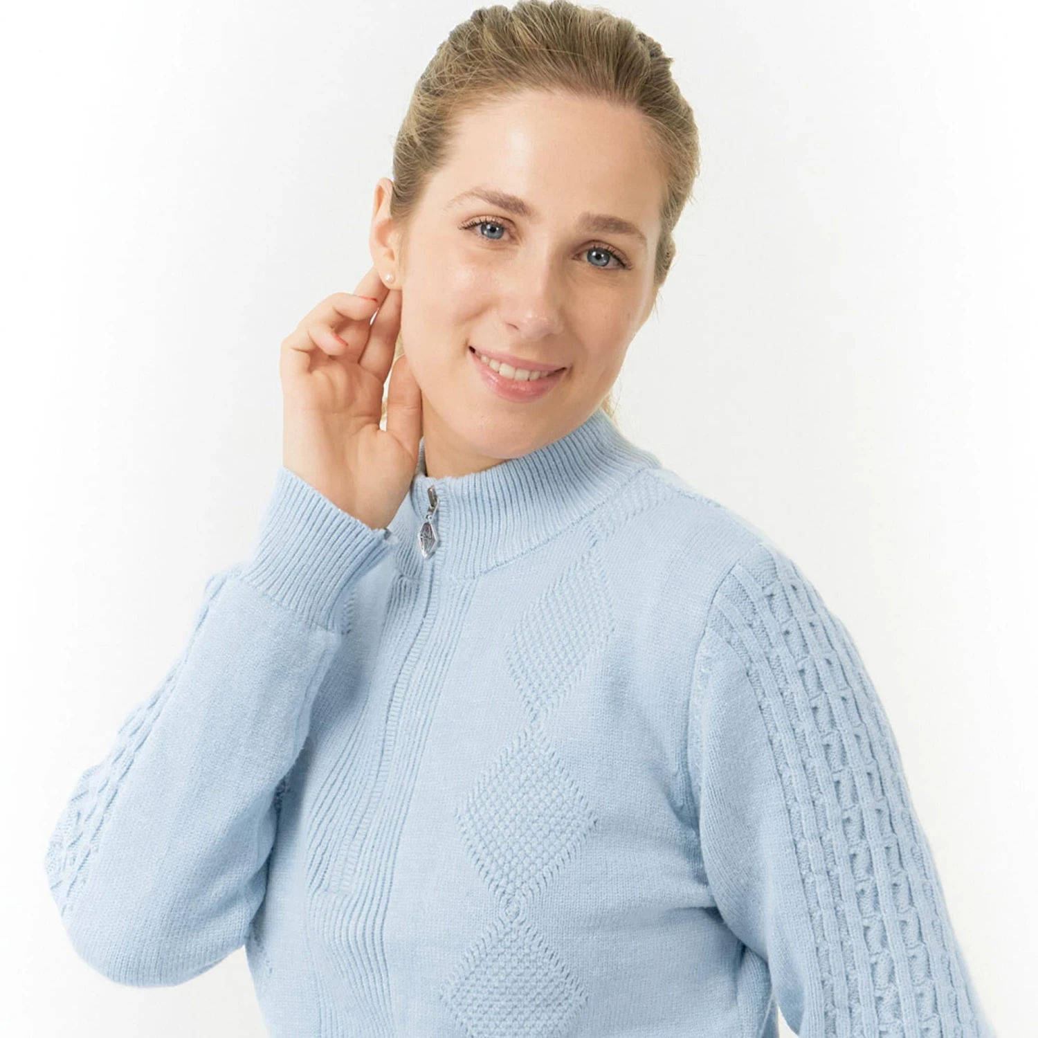 Pure Golf Sorrell Cable Knit Lined Ladies Golf Jumper Powder Blue - Image 10