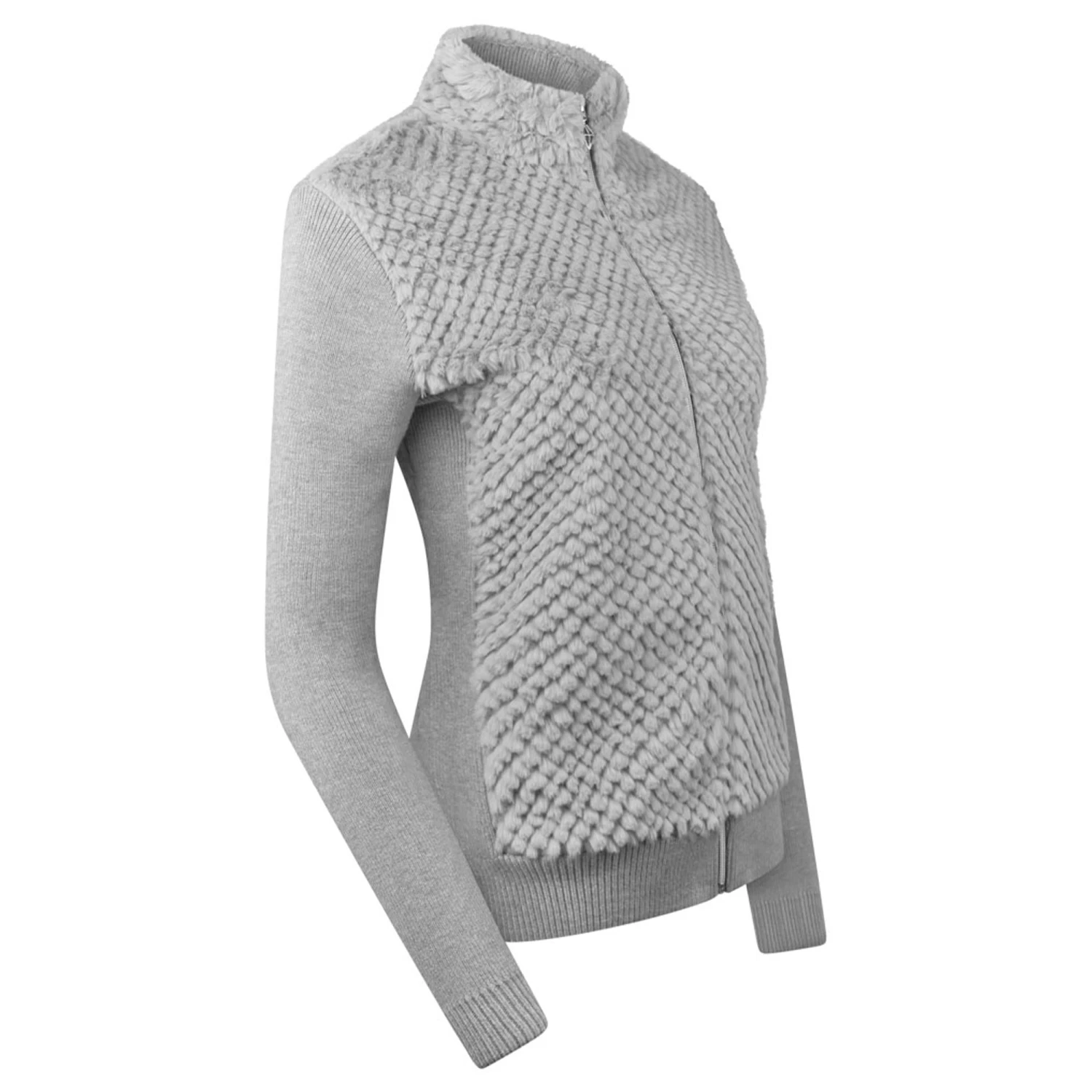 Pure Golf Ellisa Knitted Faux Fir Front Ladies Golf Mid Layer Pale Grey - Image 3