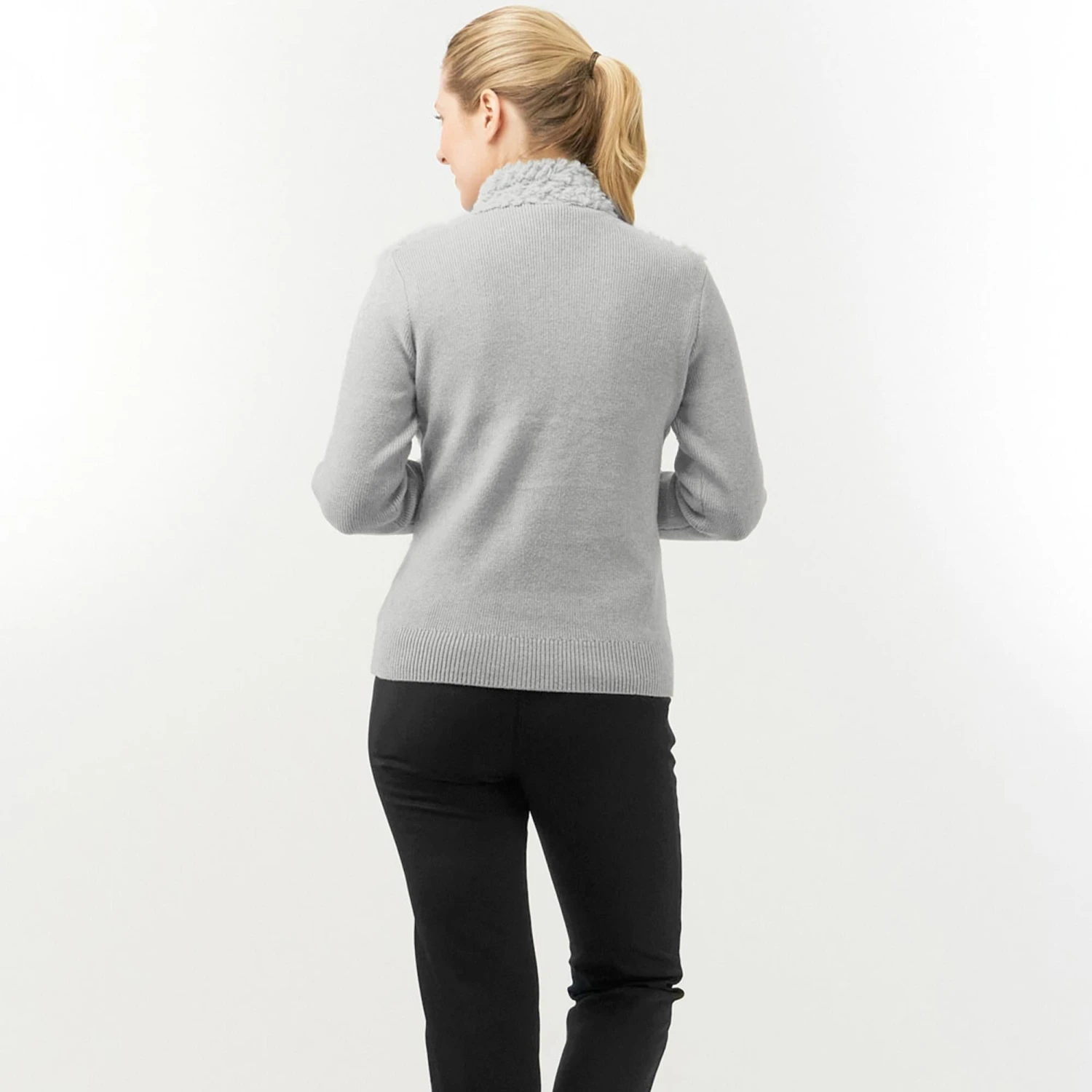 Pure Golf Ellisa Knitted Faux Fir Front Ladies Golf Mid Layer Pale Grey - Image 6