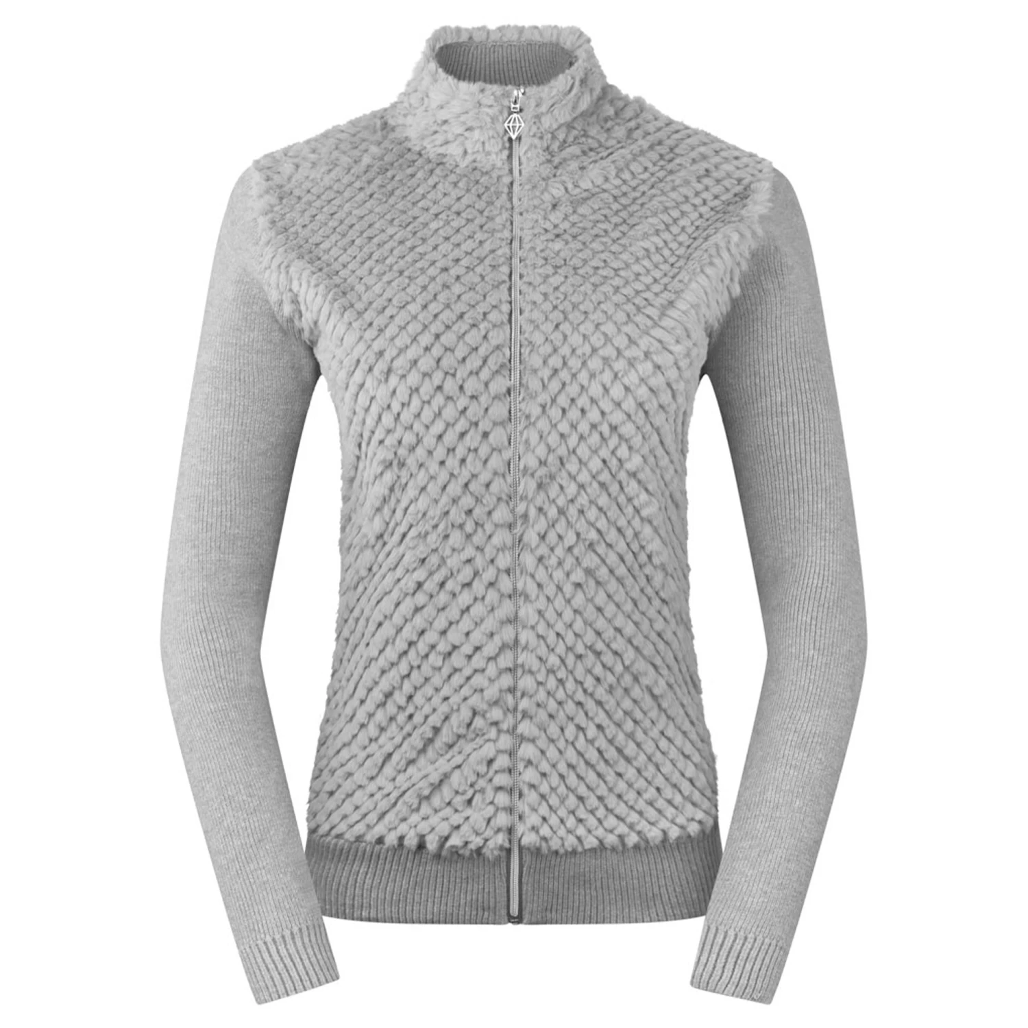 Pure Golf Ellisa Knitted Faux Fir Front Ladies Golf Mid Layer Pale Grey - Image 10