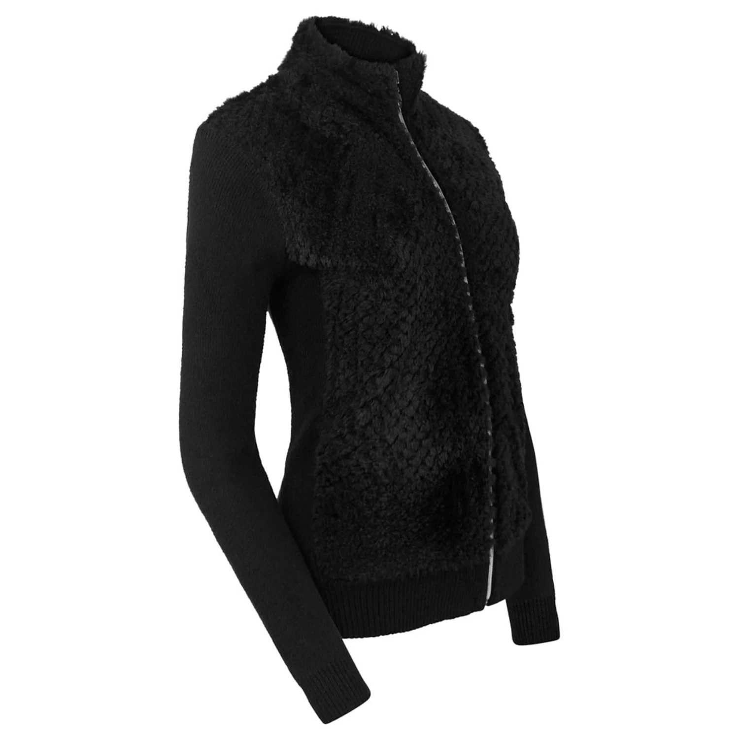 Pure Golf Ellisa Knitted Faux Fir Front Ladies Golf Mid Layer Black - Image 3