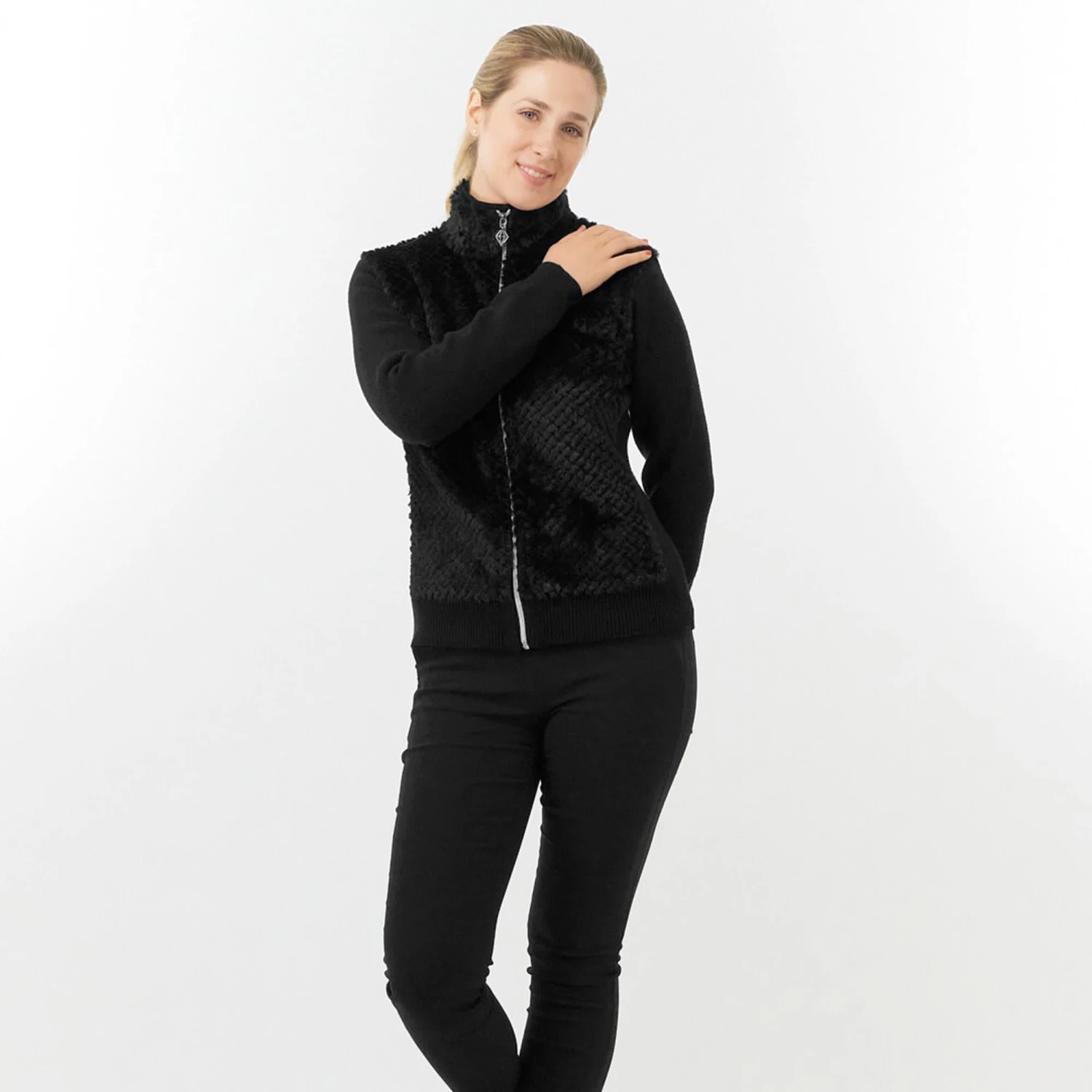 Pure Golf Ellisa Knitted Faux Fir Front Ladies Golf Mid Layer Black - Image 4