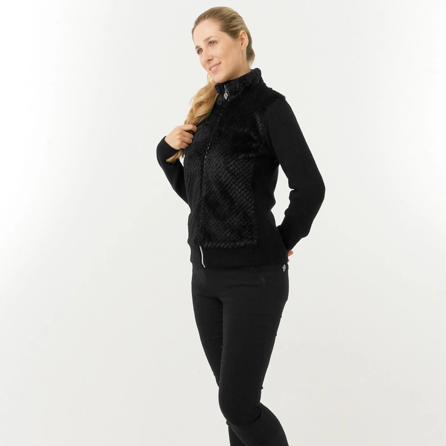 Pure Golf Ellisa Knitted Faux Fir Front Ladies Golf Mid Layer Black - Image 5