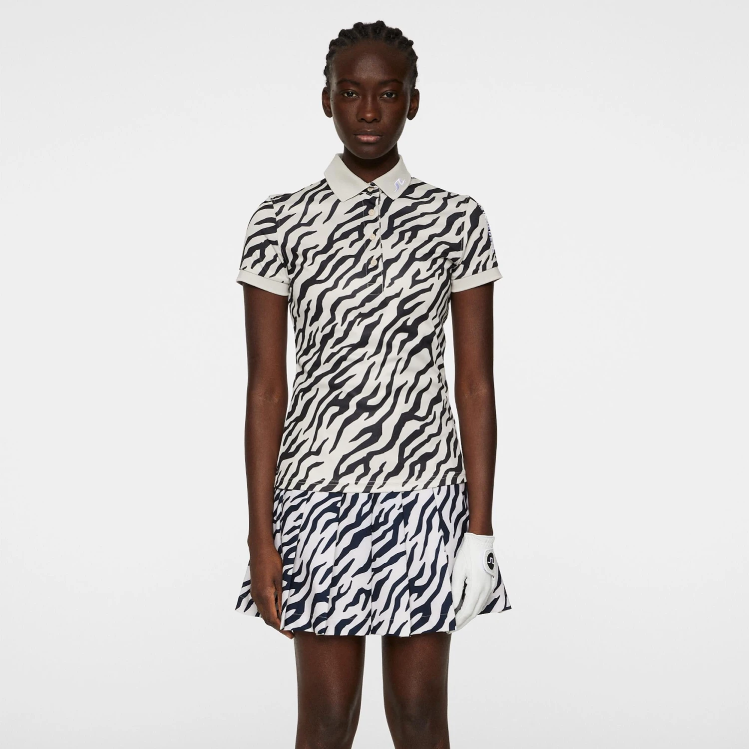 J.Lindeberg J Lindeberg Tour Tech Print Ladies Golf Polo Shirt Tour Tiger Moonbeam - Image 3